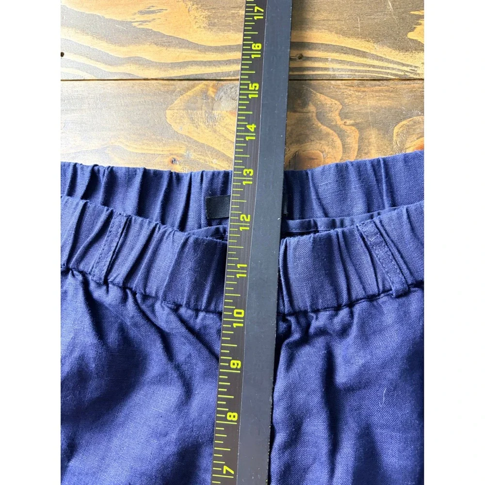 Quince 100% European Linen Pants Women L Deep Navy Blue Elastic Waist Pockets